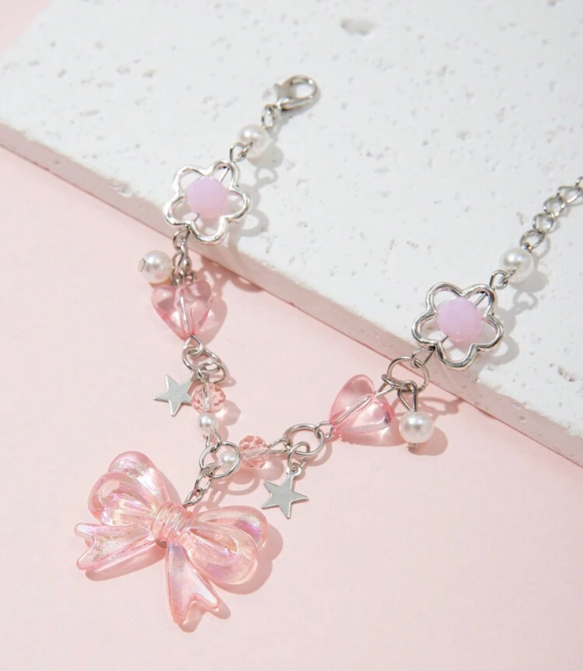 1 pieza Elegante y dulce pulsera con colgante artesanal de estrella y lazo, regalo, cumpleaños de niñas